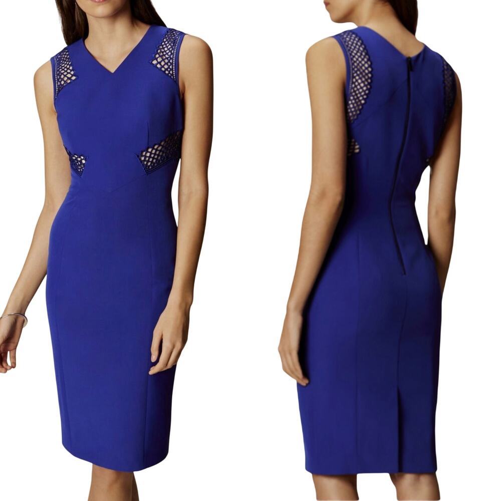 Karen Millen Royal Blue Mesh Sheath Midi  Sleeveless Back Slit